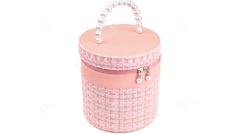 Premium Custom Pink Cylinder cosmetic bag by RX Packaging