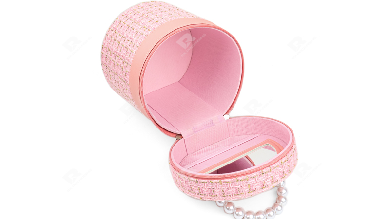 Premium Custom Pink Cylinder cosmetic bag by RX Packaging