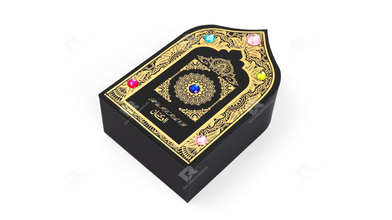 Elegant Arabian-Inspired Perfume Packaging Box with Gemstone Detailing