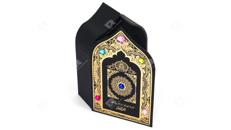 Elegant Arabian-Inspired Perfume Packaging Box with Gemstone Detailing