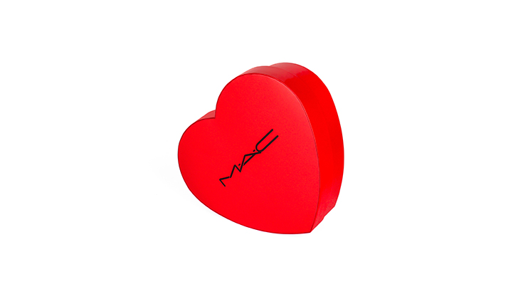 Heart-shaped cosmetic gift box created by RX Packaging for MAC